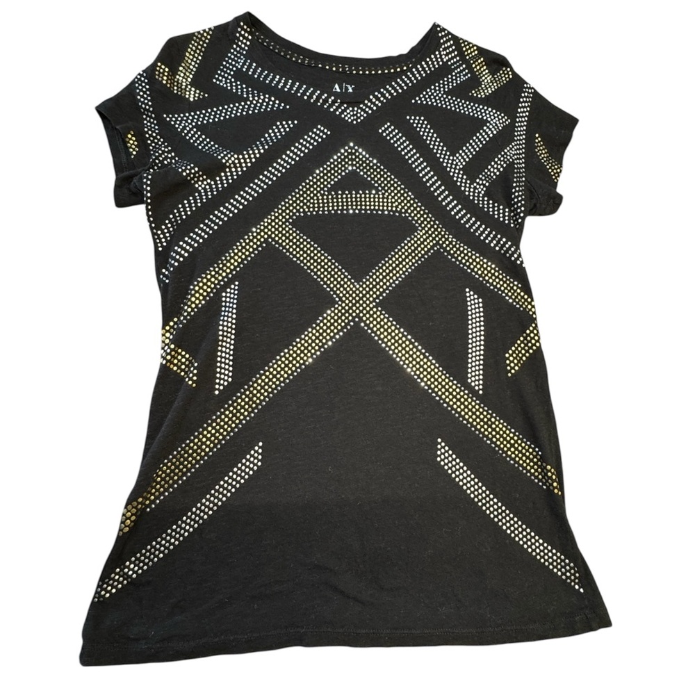 Armani Exchange A/X Black Studded T-Shirt Rocker Chic Grunge Glam Cyber Punk